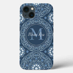 Stilvolles Navy Blue Mandala Modernes Monogramm Case-Mate iPhone Hülle