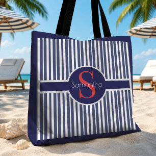 Stilvolles navyblaues rotes gestreiftes Initialmon Tasche