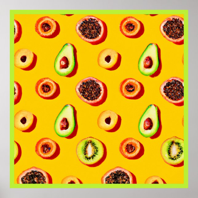 Stilvolles Neon Fruits Muster Poster (Vorne)
