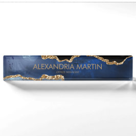 Stilvolles New Navy Blue Gold Glitzer Office Namensplakette