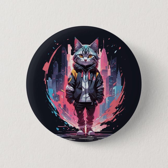 Stilvolles Niedliches Cat Design Button (Vorderseite)