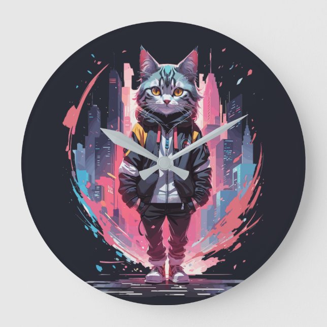 Stilvolles Niedliches Cat Design Große Wanduhr (Vorderseite)
