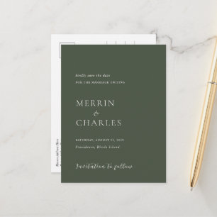 Stilvolles Olive Green Foto Wedding Save the Date Ankündigungspostkarte