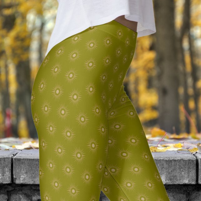 Stilvolles Olive Green Sun Burst Muster Leggings (Sun Burst on Olive)