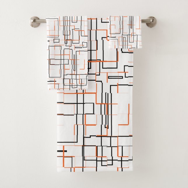 Stilvolles Orange Black Pattern Badhandtuch Set (Insitu)