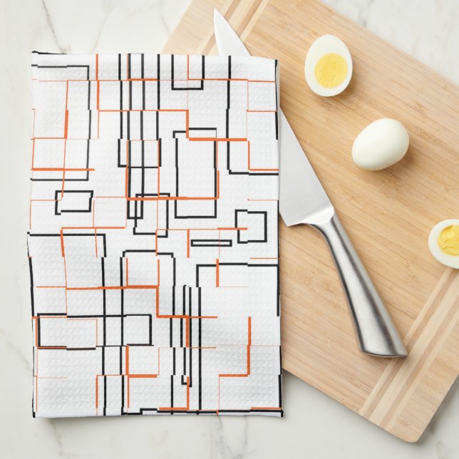 Stilvolles Orange Black Pattern Geschirrtuch (Viertel Falte)