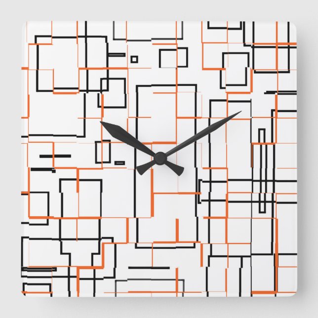 Stilvolles Orange Black Pattern   Quadratische Wanduhr (Vorderseite)
