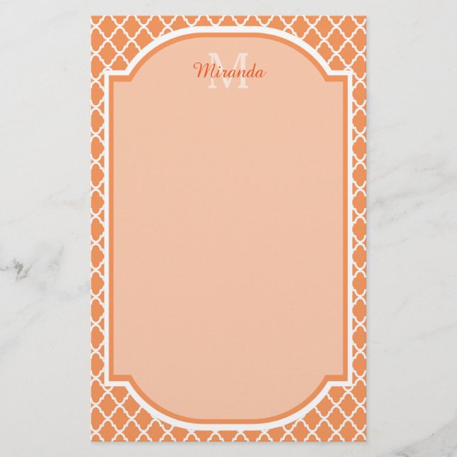 Stilvolles Orange Quatrefolienmonogramm mit Name Briefpapier (Vorderseite)