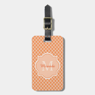 Stilvolles Orange Quatrefolienmonogramm mit Name Gepäckanhänger