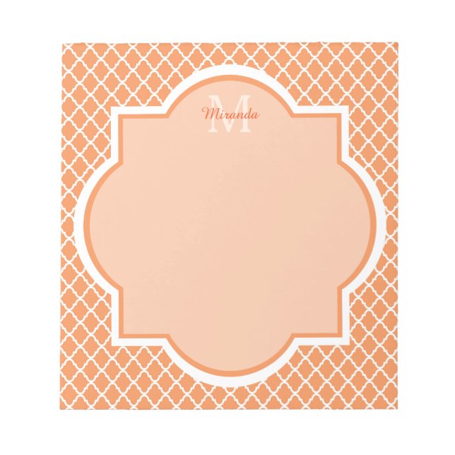 Stilvolles Orange Quatrefolienmonogramm mit Name Notizblock (Vorderseite)