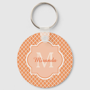 Stilvolles Orange Quatrefolienmonogramm mit Name Schlüsselanhänger