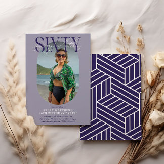 Stilvolles Oval Foto & Unterschrift 60. Geburtstag Einladung