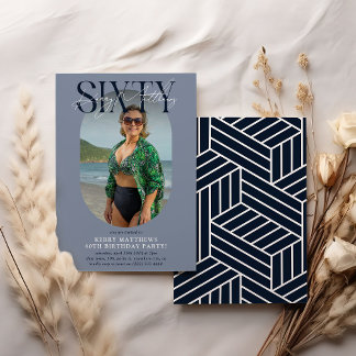 Stilvolles Oval Foto & Unterschrift 60. Geburtstag Einladung