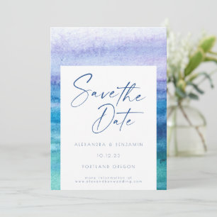Stilvolles Ozeanblau und lila Aquarell  Save The Date
