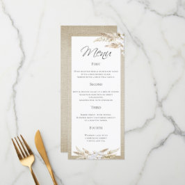 Stilvolles Pampas Grass 4 Course Wedding Menü Menükarte