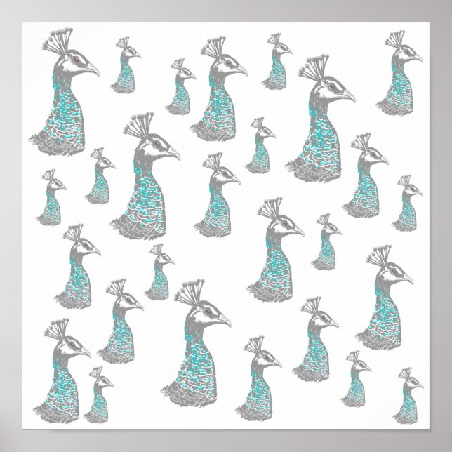 Stilvolles Peahen Bird Muster Design. Poster (Vorne)