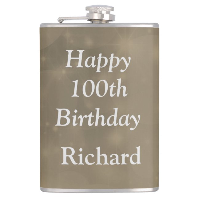 Stilvolles personalisiertes 100. Geburtstagsdesign Flachmann (Vorderseite)