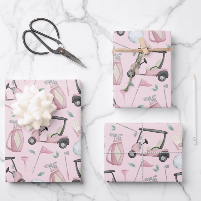 Stilvolles pink Feminine Golf Design Geschenkpapier Set (Vorderseite)