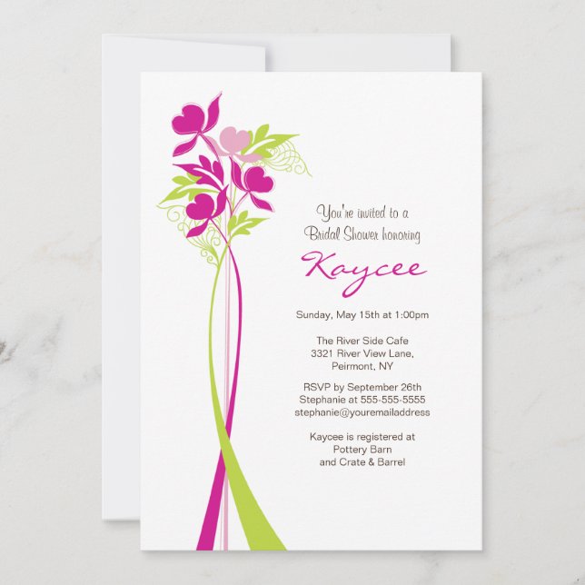 Stilvolles Pink & Green Bouquet Brautparty Einladung (Vorderseite)