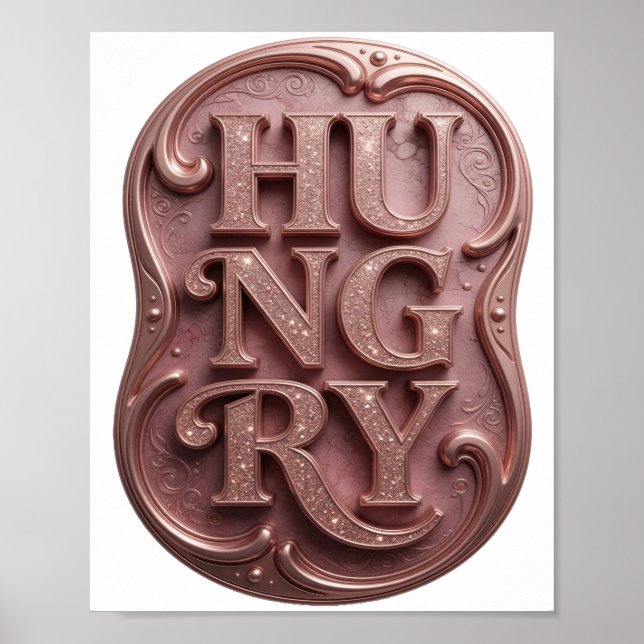 Stilvolles Pink HUNGRY Slogan Design Poster (Vorne)