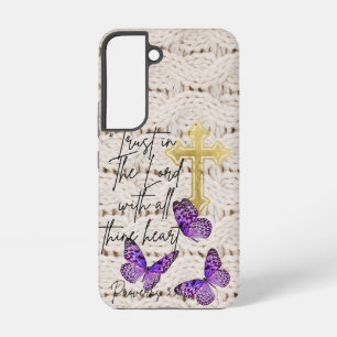 Stilvolles religiöses Strick-Purple-Butterfly-Gold Samsung Galaxy Hülle