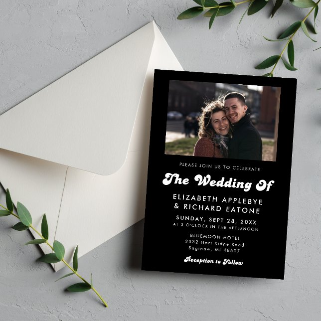 Stilvolles Retro Black & White Wedding Foto Einladung (Von Creator hochgeladen)