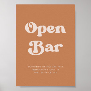 Stilvolles Retro-Braun-Zucker Hochzeit Offenes Bar Poster