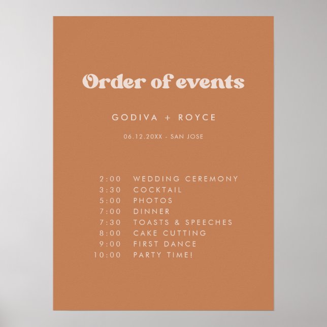 Stilvolles Retro Brown Zucker Hochzeit Orden der E Poster (Vorne)
