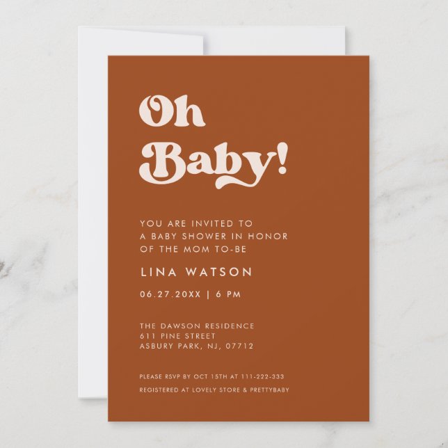 Stilvolles Retro Burnt Orange Oh Baby Einladung (Vorderseite)