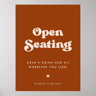 Stilvolles Retro Burnt Orange Open Seating Wedding Poster