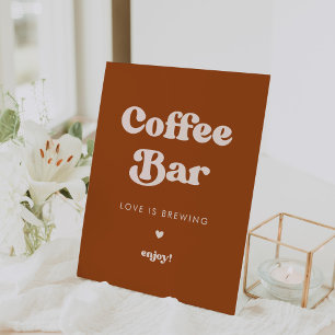 Stilvolles Retro Burnt Orange Wedding Coffee Bar Sockelschild