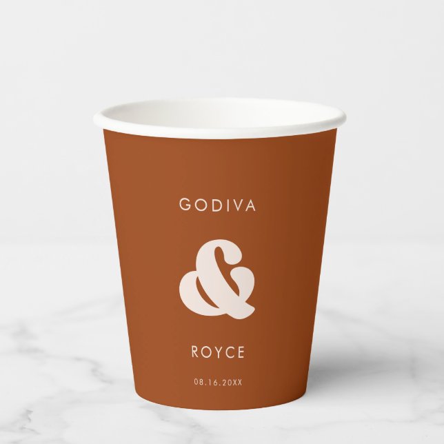 Stilvolles Retro Burnt Orange Wedding Pappbecher (Vorderseite)