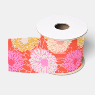 Stilvolles Retro-Dahlie-Blumenmuster Rot Pink Ripsband