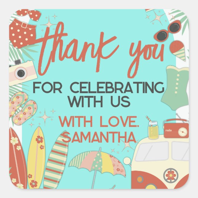 Stilvolles Retro Groovy Beach oder Pool Gastgesche Quadratischer Aufkleber (Vorderseite)