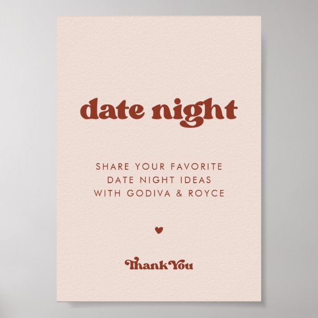 Stilvolles Retro Peach Pink Datum Ideen Nacht Zeic Poster (Vorne)