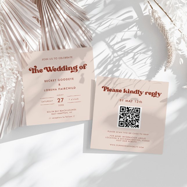 Stilvolles Retro Peach Pink Square Hochzeit Einladung (Von Creator hochgeladen)