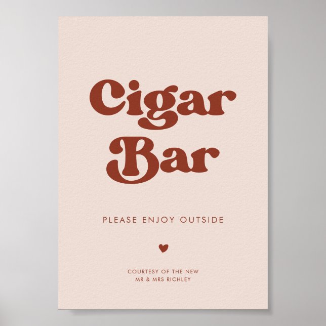 Stilvolles Retro Peach Pink Wedding Cigar Bar Poster (Vorne)