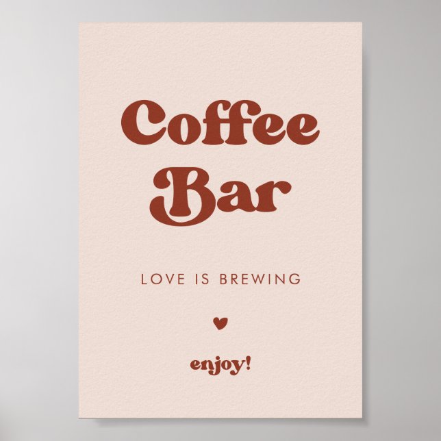 Stilvolles Retro Peach Pink Wedding Coffee Bar Zei Poster (Vorne)
