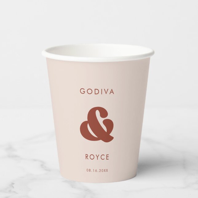 Stilvolles Retro Peach Pink Wedding Pappbecher (Vorderseite)
