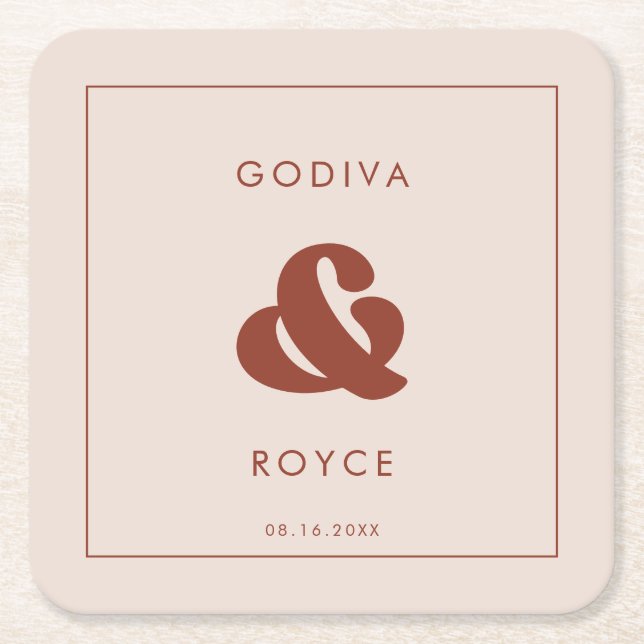 Stilvolles Retro Peach Pink Wedding Rechteckiger Pappuntersetzer (Vorderseite)