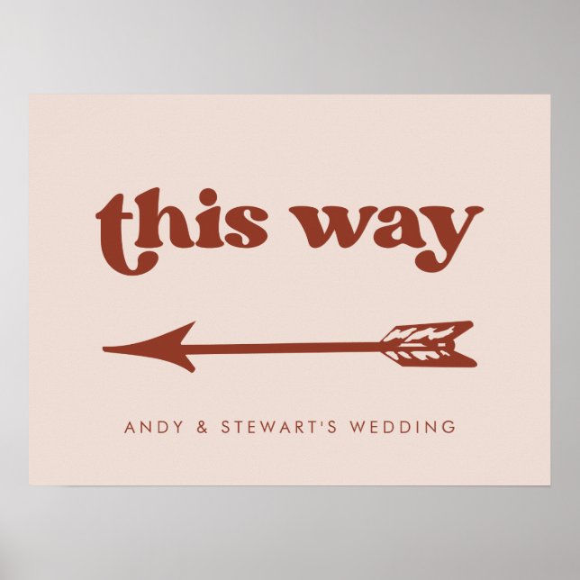 Stilvolles Retro Peach Pink Wedding Richtung Poster (Vorne)