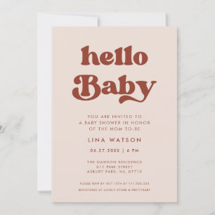 Stilvolles Retro-Pfirsichrosa Hello Baby Einladung