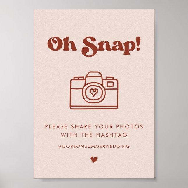 Stilvolles Retro Pink Oh Snap Hochzeitshashtag-Zei Poster (Vorne)