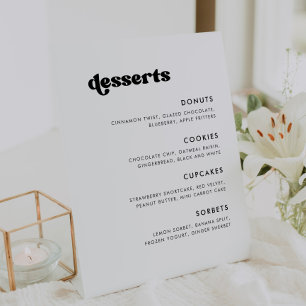Stilvolles Retro Schwarz & Weiß Hochzeit Dessert B Sockelschild