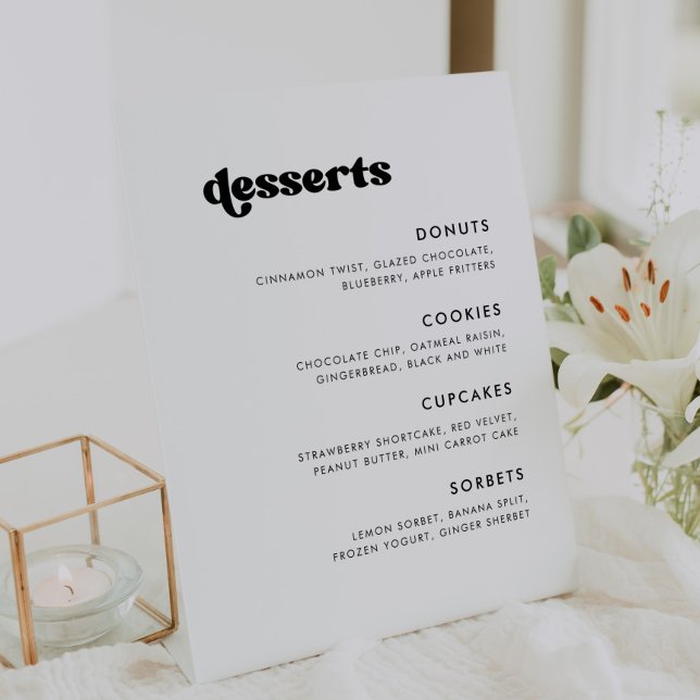 Stilvolles Retro Schwarz & Weiß Hochzeit Dessert B Sockelschild (Von Creator hochgeladen)