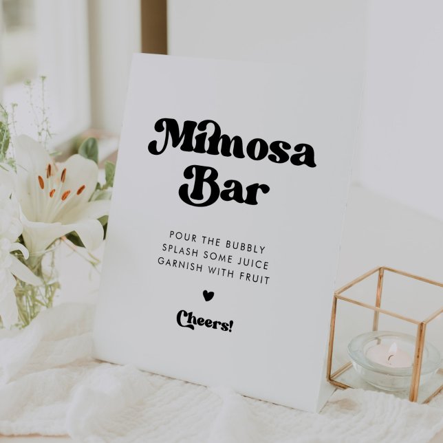 Stilvolles Retro-Schwarz-Weiß-Hochzeit Mimosa Bar Sockelschild (Von Creator hochgeladen)