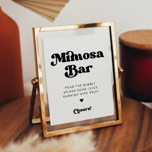 Stilvolles Retro-Schwarz-Weiß-Mimosa-Bar-Schild Poster