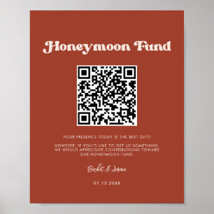 Stilvolles Retro Terracotta Honeymoon Fund QR Code Poster
