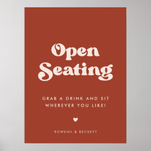 Stilvolles Retro Terracotta Open Seating Wedding Poster