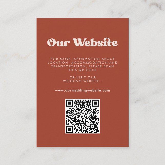 Stilvolles Retro Terracotta QR Code Hochzeitswebsi Begleitkarte (Vorderseite)